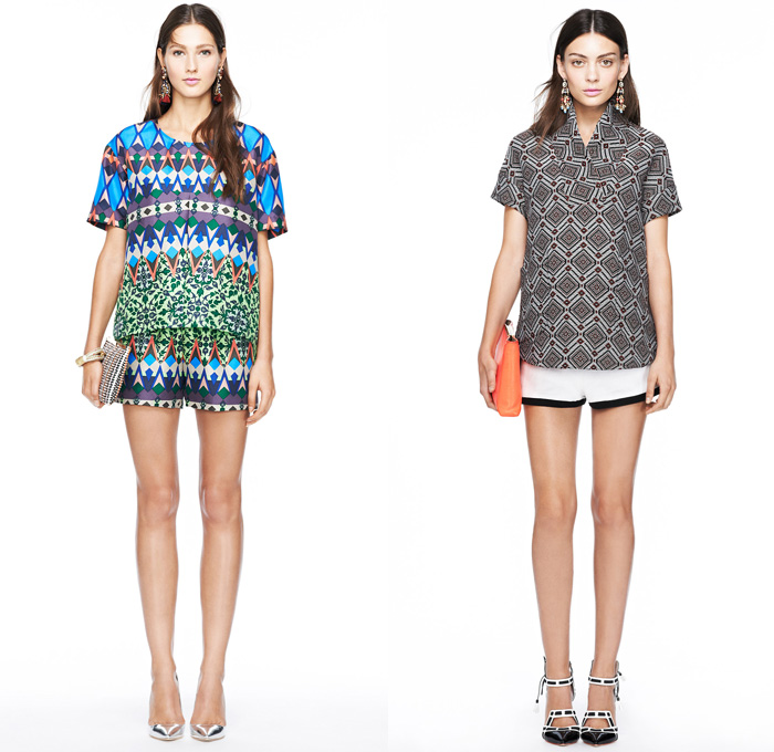 J.Crew 2014 Spring Womens Presentation - New York Fashion Week - Denim Jacket Shorts Flowers Floral Tropical Prints Nautical Stripes Parka White Ensemble 3D Cutouts Perforated: Designer Denim Jeans Fashion: Season Collections, Runways, Lookbooks and Linesheets