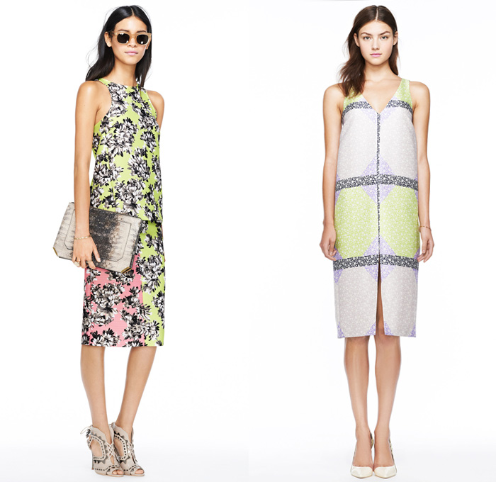 J.Crew 2014 Spring Womens Presentation - New York Fashion Week - Denim Jacket Shorts Flowers Floral Tropical Prints Nautical Stripes Parka White Ensemble 3D Cutouts Perforated: Designer Denim Jeans Fashion: Season Collections, Runways, Lookbooks and Linesheets