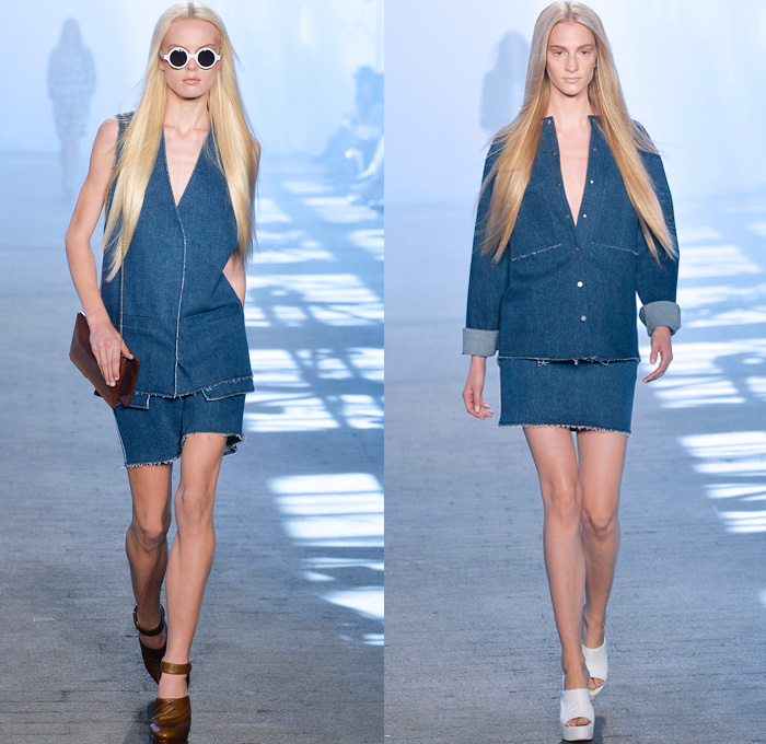 Jen Kao 2014 Spring Womens Runway Collection - New York Fashion Week - Frayed Denim Plaid Silk Dévoré Seventies Dresses Palazzo Pants: Designer Denim Jeans Fashion: Season Collections, Runways, Lookbooks and Linesheets