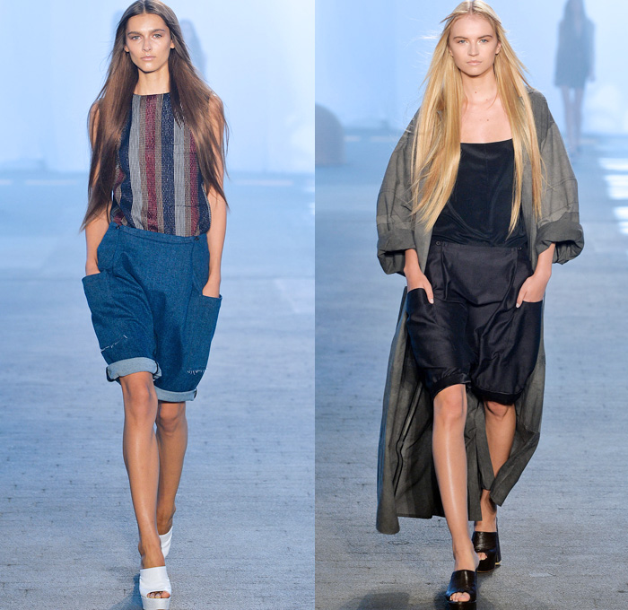 Jen Kao 2014 Spring Womens Runway Collection - New York Fashion Week - Frayed Denim Plaid Silk Dévoré Seventies Dresses Palazzo Pants: Designer Denim Jeans Fashion: Season Collections, Runways, Lookbooks and Linesheets