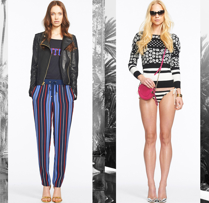 Juicy Couture 2014 Spring Womens Presentation in New York - Denim Skinny Jeans Trousers Trucker Jacket Flowers Florals Print Animal Safari Leopard Cheetah Dice Peplum Sportswear Sweatpants Motorcycle Biker Nautical Stripes: Designer Denim Jeans Fashion: Season Collections, Runways, Lookbooks and Linesheets