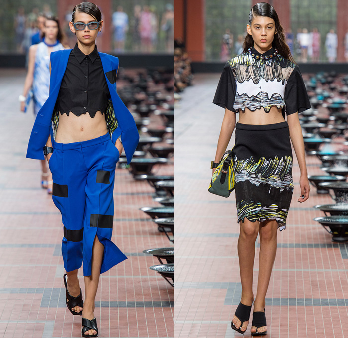 KENZO 2014 Spring Summer Womens Runway Collection - Paris Fashion Week - Mode à Paris - Beach Ocean Waves Brushtrokes Rain Fish Carp Print Motif Palazzo Pants Culottes Jeans Crop Top Bandeau Biker Jackets Blazers Shorts Curved Hem Trenchdress Coatdress: Designer Denim Jeans Fashion: Season Collections, Runways, Lookbooks and Linesheets