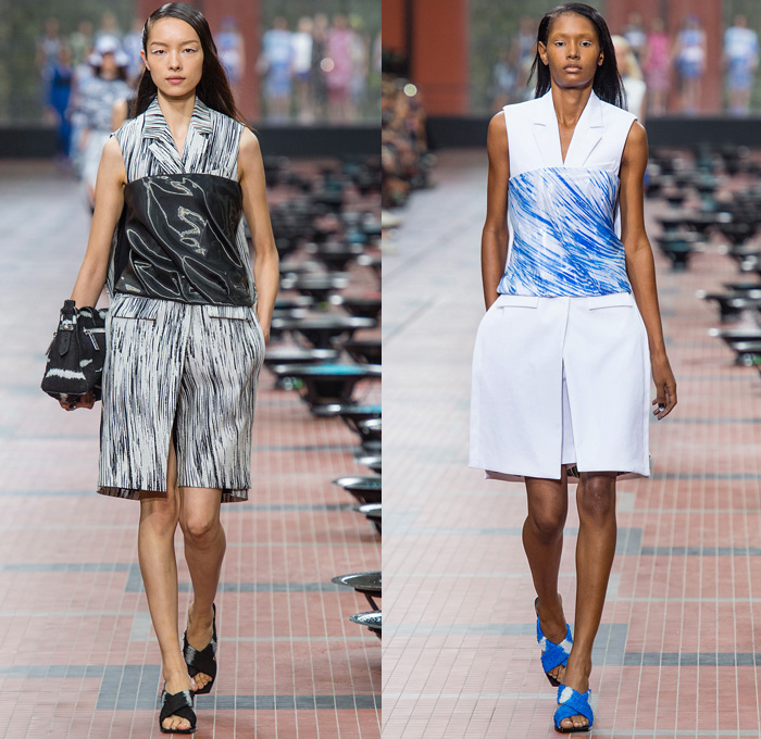 KENZO 2014 Spring Summer Womens Runway Collection - Paris Fashion Week - Mode à Paris - Beach Ocean Waves Brushtrokes Rain Fish Carp Print Motif Palazzo Pants Culottes Jeans Crop Top Bandeau Biker Jackets Blazers Shorts Curved Hem Trenchdress Coatdress: Designer Denim Jeans Fashion: Season Collections, Runways, Lookbooks and Linesheets