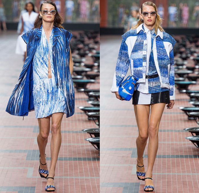 KENZO 2014 Spring Summer Womens Runway Collection - Paris Fashion Week - Mode à Paris - Beach Ocean Waves Brushtrokes Rain Fish Carp Print Motif Palazzo Pants Culottes Jeans Crop Top Bandeau Biker Jackets Blazers Shorts Curved Hem Trenchdress Coatdress: Designer Denim Jeans Fashion: Season Collections, Runways, Lookbooks and Linesheets