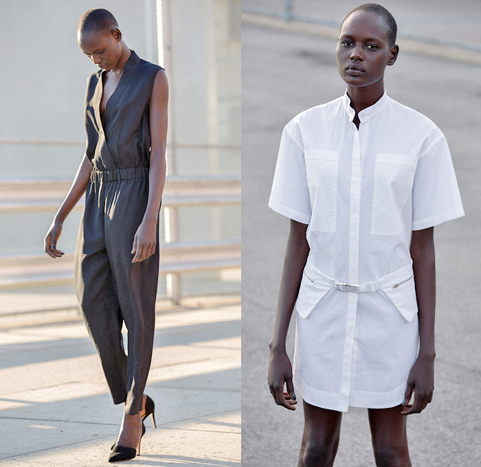 Nomia 2014 Spring Womens Presentation in New York - Yara Flinn - Denim Jeans Reflective Tape Metallic Safety Stripes Waist Pouch One Piece Jumpsuit Coveralls Tunic Crop Top Kimono Shirtdress Sheer Chiffon Mesh Peek-A-Boo Pencil Skirt: Designer Denim Jeans Fashion: Season Collections, Runways, Lookbooks and Linesheets
