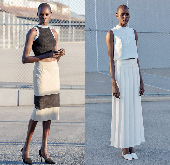 Nomia 2014 Spring Womens Presentation in New York - Yara Flinn - Denim Jeans Reflective Tape Metallic Safety Stripes Waist Pouch One Piece Jumpsuit Coveralls Tunic Crop Top Kimono Shirtdress Sheer Chiffon Mesh Peek-A-Boo Pencil Skirt: Designer Denim Jeans Fashion: Season Collections, Runways, Lookbooks and Linesheets