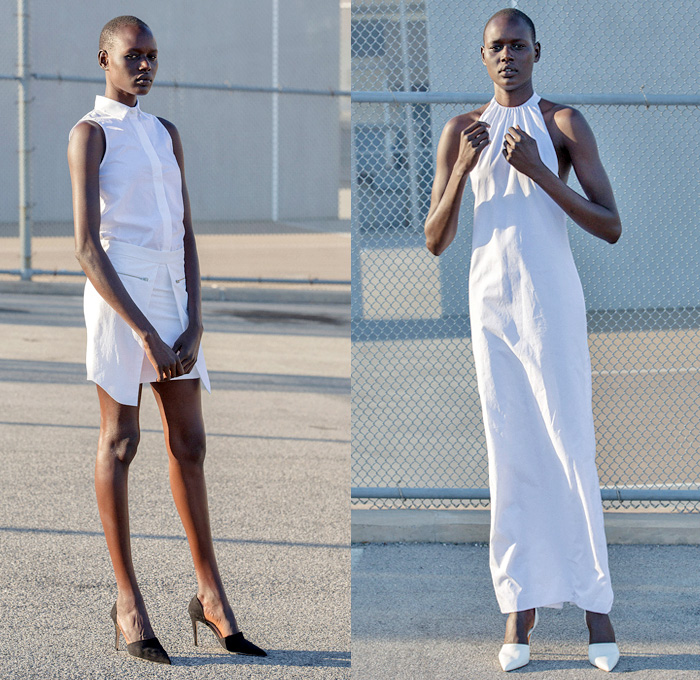 Nomia 2014 Spring Womens Presentation in New York - Yara Flinn - Denim Jeans Reflective Tape Metallic Safety Stripes Waist Pouch One Piece Jumpsuit Coveralls Tunic Crop Top Kimono Shirtdress Sheer Chiffon Mesh Peek-A-Boo Pencil Skirt: Designer Denim Jeans Fashion: Season Collections, Runways, Lookbooks and Linesheets