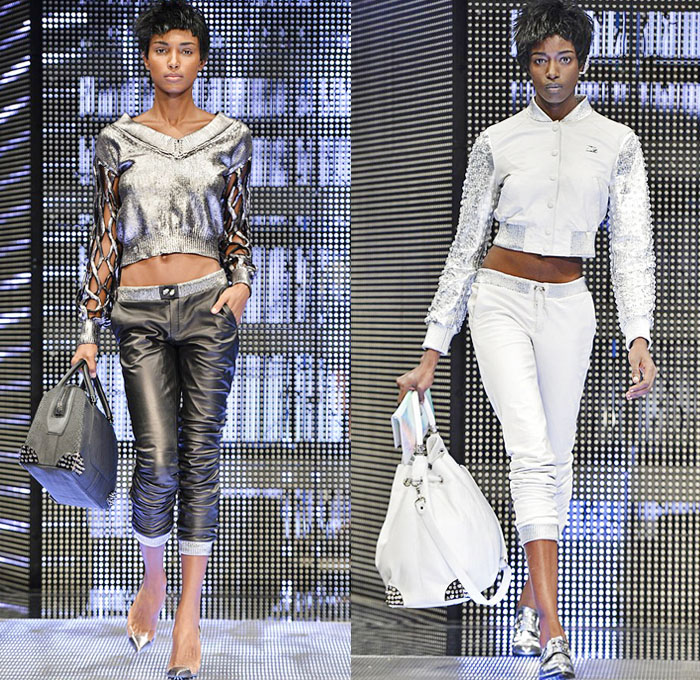 Philipp Plein 2014 Spring Summer Womens Runway Collection - Milan Fashion Week - Cropped Leather Sweatpants Lace Sheer Crochet Jeans Metallic Studs Biker Bomber Jacket Skull: Designer Denim Jeans Fashion: Season Collections, Runways, Lookbooks and Linesheets
