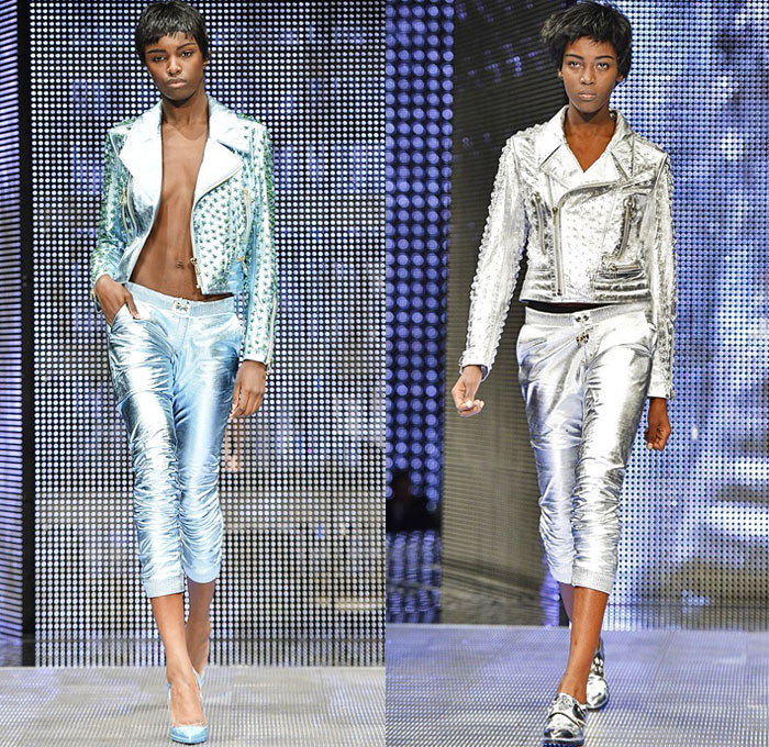 Philipp Plein 2014 Spring Summer Womens Runway Collection - Milan Fashion Week - Cropped Leather Sweatpants Lace Sheer Crochet Jeans Metallic Studs Biker Bomber Jacket Skull: Designer Denim Jeans Fashion: Season Collections, Runways, Lookbooks and Linesheets