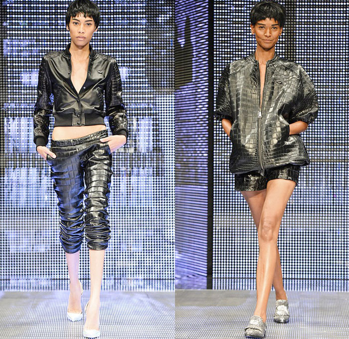 Philipp Plein 2014 Spring Summer Womens Runway Collection - Milan Fashion Week - Cropped Leather Sweatpants Lace Sheer Crochet Jeans Metallic Studs Biker Bomber Jacket Skull: Designer Denim Jeans Fashion: Season Collections, Runways, Lookbooks and Linesheets