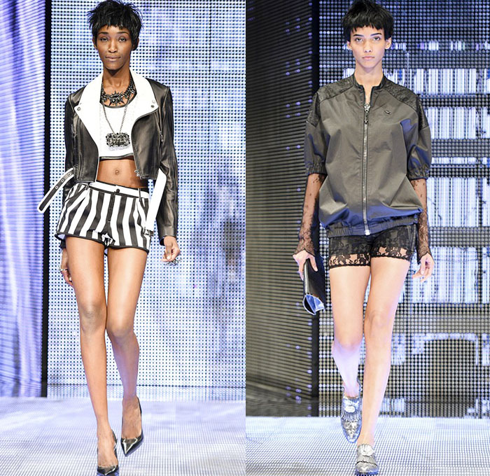 Philipp Plein 2014 Spring Summer Womens Runway Collection - Milan Fashion Week - Cropped Leather Sweatpants Lace Sheer Crochet Jeans Metallic Studs Biker Bomber Jacket Skull: Designer Denim Jeans Fashion: Season Collections, Runways, Lookbooks and Linesheets
