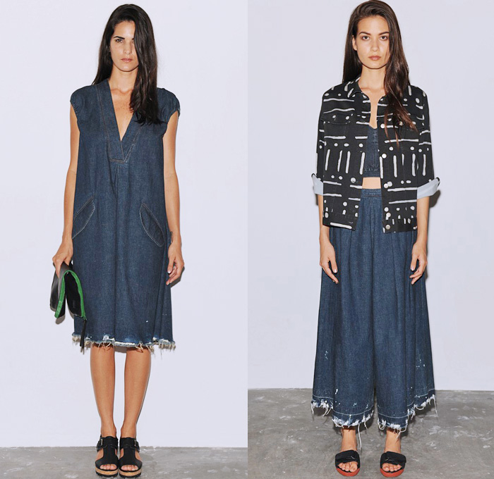 Rachel Comey 2014 Spring Womens Presentation - New York Fashion Week - Denim Pieces, Palazzo Pants, Lace, Paint Splatter and Ostrich Feathers: Designer Denim Jeans Fashion: Season Collections, Runways, Lookbooks and Linesheets