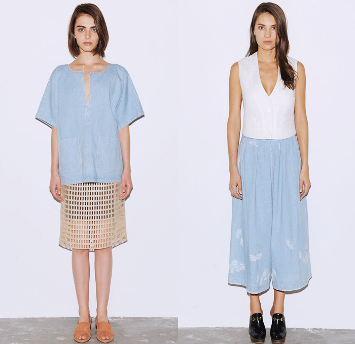 Rachel Comey 2014 Spring Womens Presentation - New York Fashion Week - Denim Pieces, Palazzo Pants, Lace, Paint Splatter and Ostrich Feathers: Designer Denim Jeans Fashion: Season Collections, Runways, Lookbooks and Linesheets