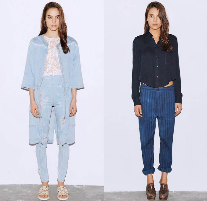 Rachel Comey 2014 Spring Womens Presentation - New York Fashion Week - Denim Pieces, Palazzo Pants, Lace, Paint Splatter and Ostrich Feathers: Designer Denim Jeans Fashion: Season Collections, Runways, Lookbooks and Linesheets