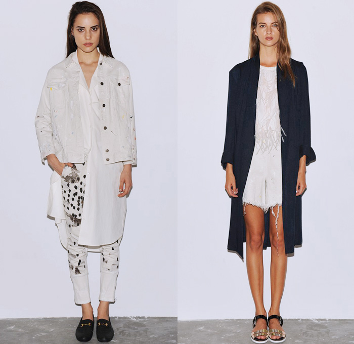 Rachel Comey 2014 Spring Womens Presentation - New York Fashion Week - Denim Pieces, Palazzo Pants, Lace, Paint Splatter and Ostrich Feathers: Designer Denim Jeans Fashion: Season Collections, Runways, Lookbooks and Linesheets