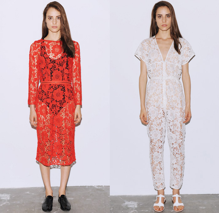 Rachel Comey 2014 Spring Womens Presentation - New York Fashion Week - Denim Pieces, Palazzo Pants, Lace, Paint Splatter and Ostrich Feathers: Designer Denim Jeans Fashion: Season Collections, Runways, Lookbooks and Linesheets