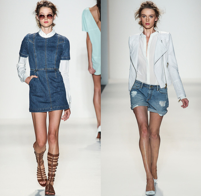 Rachel Zoe 2014 Spring Summer Womens Runway Collection - New York Fashion Week - Safari Zebra Stripes White Ensemble Motorcycle Biker Leather Destroyed Wide Leg Denim Jeans Jackets Trench Coat Stone Tile Prints: Designer Denim Jeans Fashion: Season Collections, Runways, Lookbooks and Linesheets