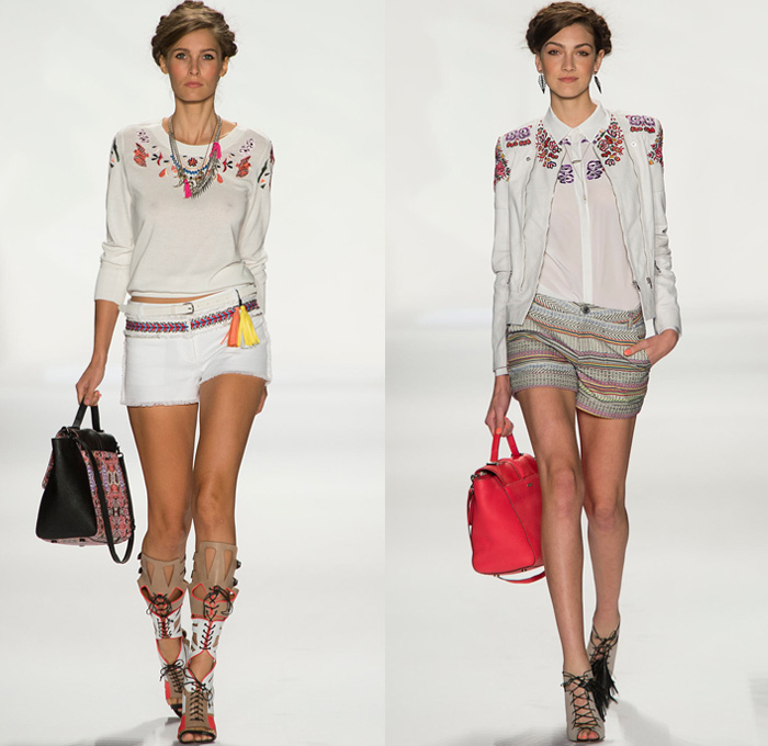 Rebecca Minkoff 2014 Spring Womens Runway Collection - New York Fashion Week - Frida Kahlo Latin America Inspired Frayed Floral Embroidery Mesh Lace Multi-Panels: Designer Denim Jeans Fashion: Season Collections, Runways, Lookbooks and Linesheets