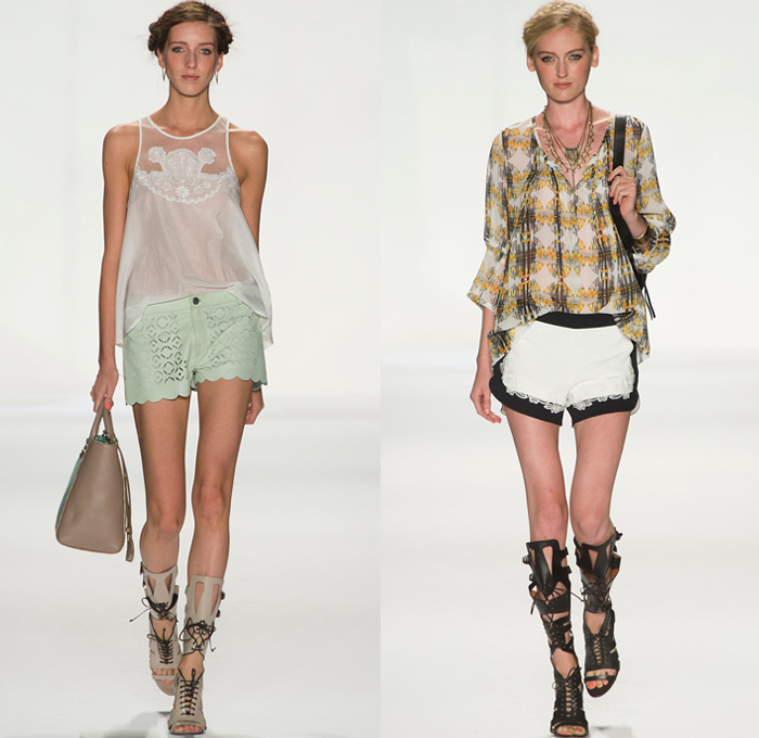 Rebecca Minkoff 2014 Spring Womens Runway Collection - New York Fashion Week - Frida Kahlo Latin America Inspired Frayed Floral Embroidery Mesh Lace Multi-Panels: Designer Denim Jeans Fashion: Season Collections, Runways, Lookbooks and Linesheets
