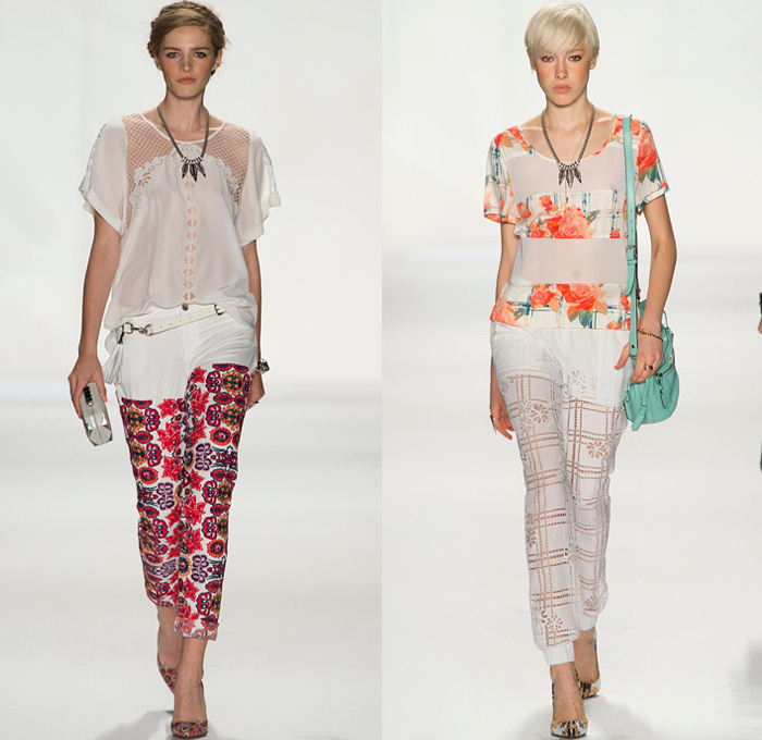 Rebecca Minkoff 2014 Spring Womens Runway Collection - New York Fashion Week - Frida Kahlo Latin America Inspired Frayed Floral Embroidery Mesh Lace Multi-Panels: Designer Denim Jeans Fashion: Season Collections, Runways, Lookbooks and Linesheets