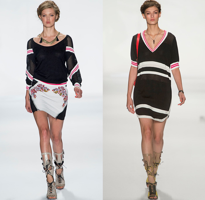 Rebecca Minkoff 2014 Spring Womens Runway Collection - New York Fashion Week - Frida Kahlo Latin America Inspired Frayed Floral Embroidery Mesh Lace Multi-Panels: Designer Denim Jeans Fashion: Season Collections, Runways, Lookbooks and Linesheets
