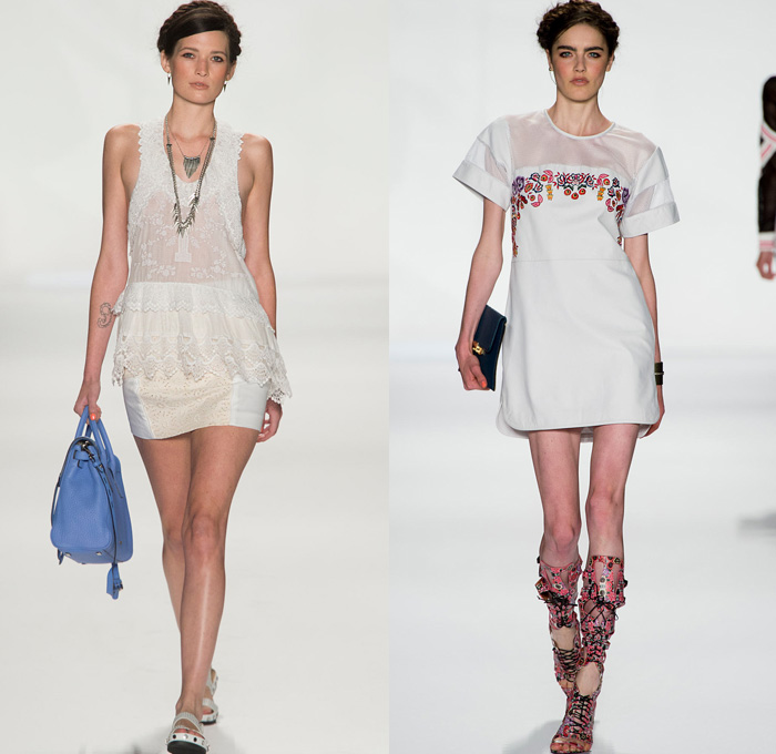 Rebecca Minkoff 2014 Spring Womens Runway Collection - New York Fashion Week - Frida Kahlo Latin America Inspired Frayed Floral Embroidery Mesh Lace Multi-Panels: Designer Denim Jeans Fashion: Season Collections, Runways, Lookbooks and Linesheets