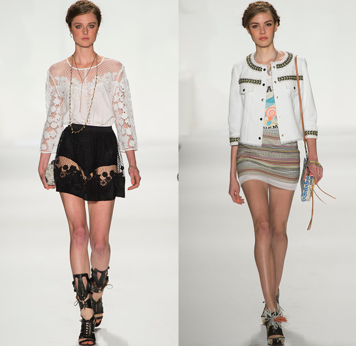 Rebecca Minkoff 2014 Spring Womens Runway Collection - New York Fashion Week - Frida Kahlo Latin America Inspired Frayed Floral Embroidery Mesh Lace Multi-Panels: Designer Denim Jeans Fashion: Season Collections, Runways, Lookbooks and Linesheets