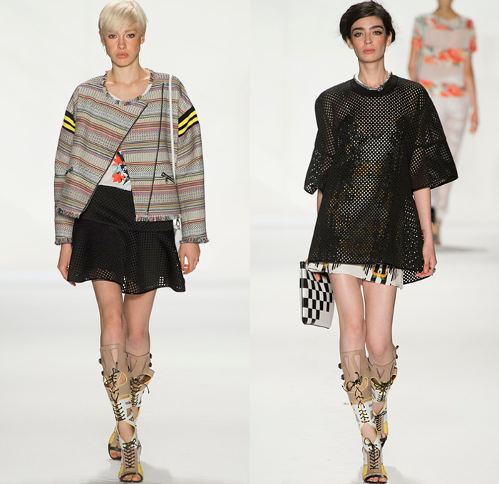 Rebecca Minkoff 2014 Spring Womens Runway Collection - New York Fashion Week - Frida Kahlo Latin America Inspired Frayed Floral Embroidery Mesh Lace Multi-Panels: Designer Denim Jeans Fashion: Season Collections, Runways, Lookbooks and Linesheets