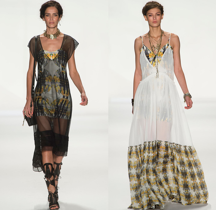 Rebecca Minkoff 2014 Spring Womens Runway Collection - New York Fashion Week - Frida Kahlo Latin America Inspired Frayed Floral Embroidery Mesh Lace Multi-Panels: Designer Denim Jeans Fashion: Season Collections, Runways, Lookbooks and Linesheets