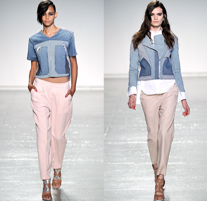 Rebecca Taylor 2014 Spring Summer Womens Runway Collection - New York Fashion Week - Sportswear Leather Mesh Multi-Panel Railroad Denim Jeans Flowers Zebra Prints Biker: Designer Denim Jeans Fashion: Season Collections, Runways, Lookbooks and Linesheets