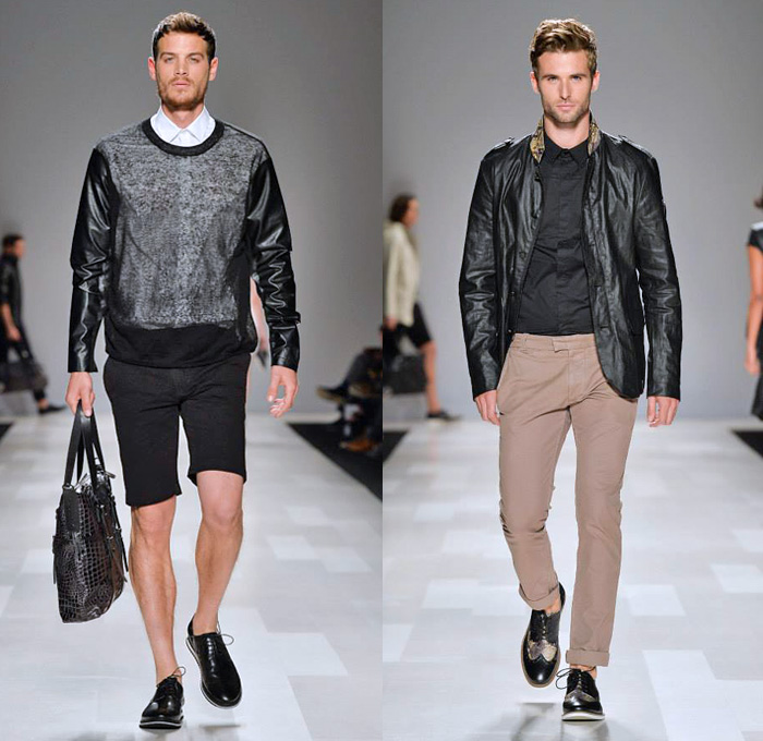 Rudsak 2014 Spring Summer Mens Runway Collection - World MasterCard Fashion Week Toronto Ontario Canada - City Casuals Motorcycle Biker Racer Leather Jacket Outerwear Peacoat Quilted Parka Chinos Shorts: Designer Denim Jeans Fashion: Season Collections, Runways, Lookbooks and Linesheets