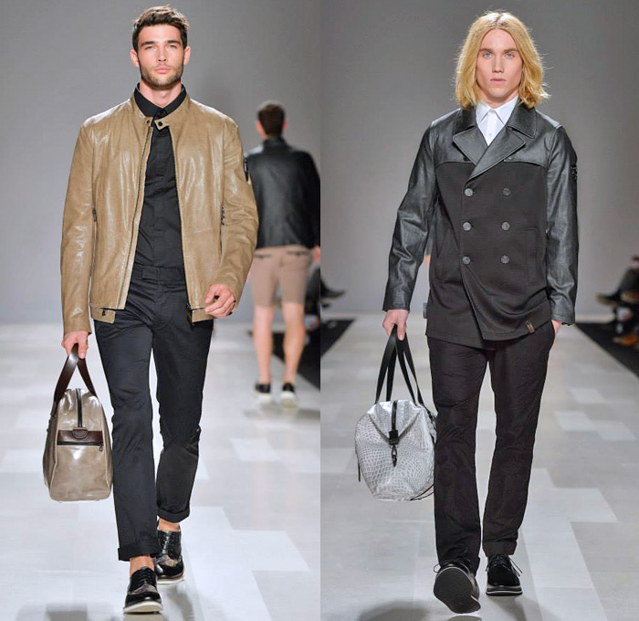 Rudsak 2014 Spring Summer Mens Runway Collection - World MasterCard Fashion Week Toronto Ontario Canada - City Casuals Motorcycle Biker Racer Leather Jacket Outerwear Peacoat Quilted Parka Chinos Shorts: Designer Denim Jeans Fashion: Season Collections, Runways, Lookbooks and Linesheets