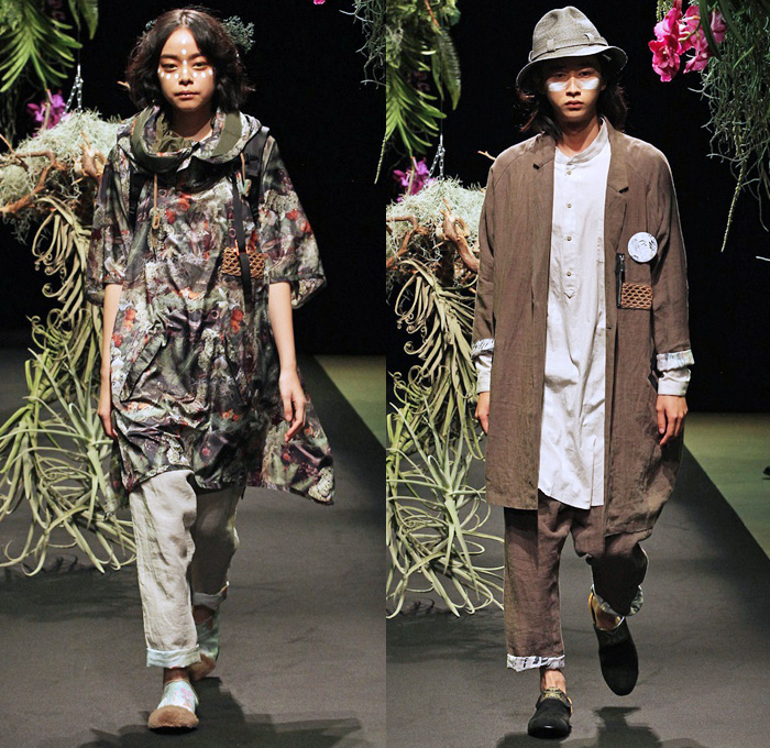 STOF 2014 Spring Summer Womens Runway Collection - Mercedes-Benz Fashion Week Tokyo Japan Hiroshi Tanida - Greenery Botanical Foliage Tropical Leaves Denim Jeans Slouchy Lounge Roomwear Shirtdress Bomber Jacket Knits: Designer Denim Jeans Fashion: Season Collections, Runways, Lookbooks and Linesheets