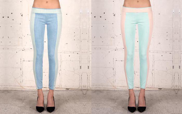 (07a) LG-203 Foam Leggings - (07b) LG-202 Pop Leggings - THVM 2014 Spring Summer Womens Collection - Skinny Denim Jeans Mid Rise Zip Trouser Leggings Patchwork Ombre Multi-Panels Watercolor Effect Fashion: Designer Denim Jeans Fashion: Season Collections, Runways, Lookbooks and Linesheets