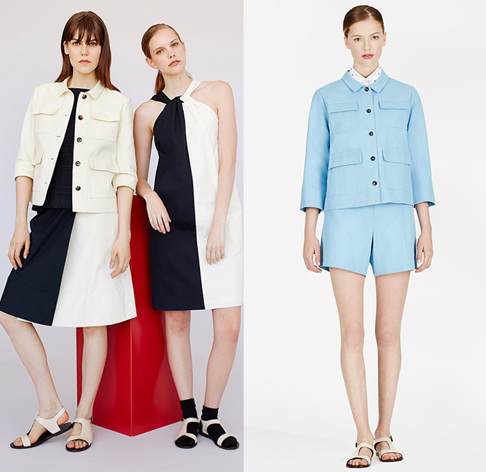 Trademark 2014 Summer Womens Collection Looks - Denim Jeans Slim Shirt Cropped Pants Trucker Shirt Skirt Frock Multi-Panel Color Block alter Top Tie Up Twist Front Shorts Rectangular Neck Silk Scarf Sweaterdress Noodle Spaghetti Strap Handkerchief Hem Minimalist Checks - New York City Fashion