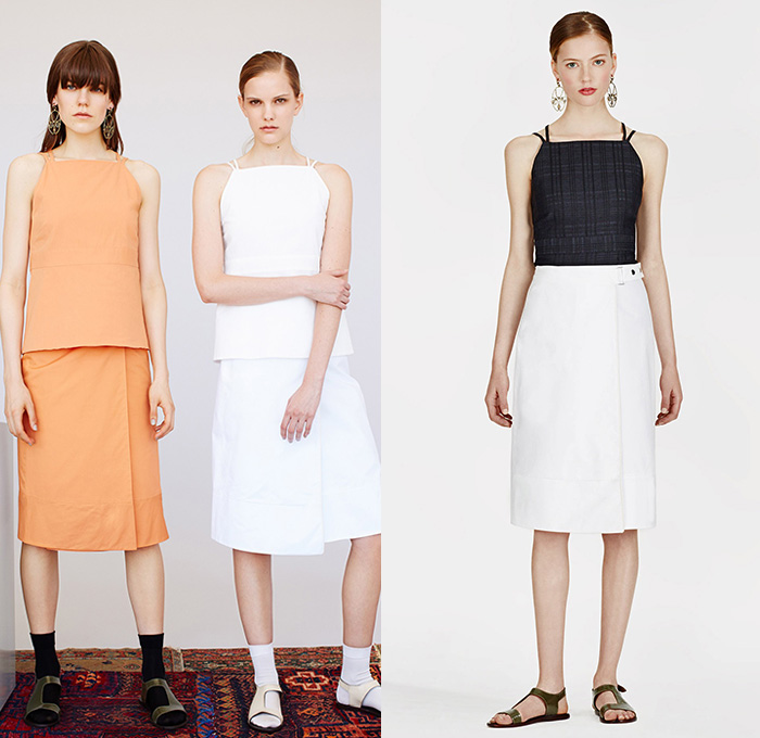 Trademark 2014 Summer Womens Collection Looks - Denim Jeans Slim Shirt Cropped Pants Trucker Shirt Skirt Frock Multi-Panel Color Block alter Top Tie Up Twist Front Shorts Rectangular Neck Silk Scarf Sweaterdress Noodle Spaghetti Strap Handkerchief Hem Minimalist Checks - New York City Fashion