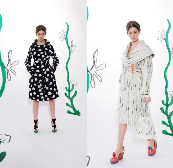 Tsumori Chisato 2014 Resort Womens Presentation - Pre Spring Cruise Collection - Aquarium Sea Animals Jellyfish Clam Octopus Prints Printed Leggings Tulle Peek-A-Boo Bell Sleeves Dresses Outerwear Coat Robe Kimono: Designer Denim Jeans Fashion: Season Collections, Runways, Lookbooks and Linesheets