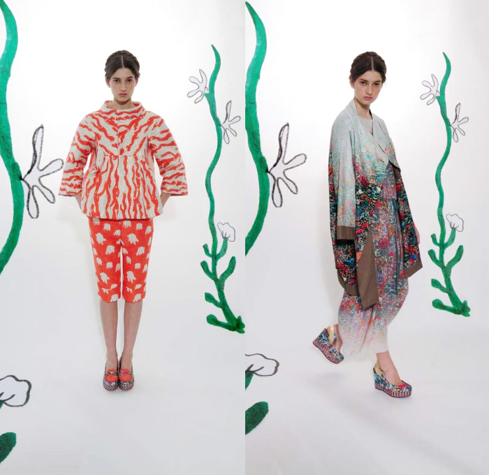 Tsumori Chisato 2014 Resort Womens Presentation - Pre Spring Cruise Collection - Aquarium Sea Animals Jellyfish Clam Octopus Prints Printed Leggings Tulle Peek-A-Boo Bell Sleeves Dresses Outerwear Coat Robe Kimono: Designer Denim Jeans Fashion: Season Collections, Runways, Lookbooks and Linesheets