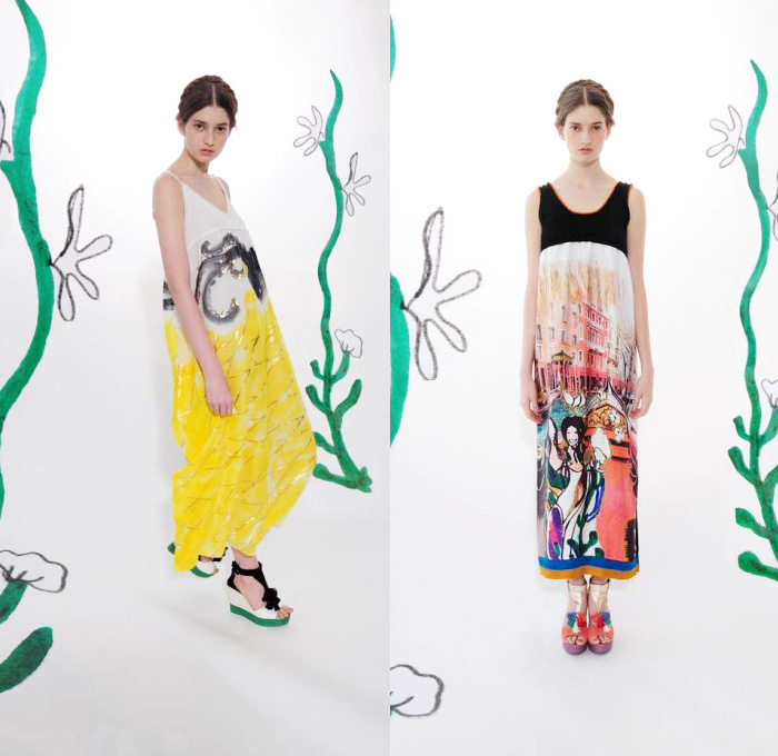 Tsumori Chisato 2014 Resort Womens Presentation - Pre Spring Cruise Collection - Aquarium Sea Animals Jellyfish Clam Octopus Prints Printed Leggings Tulle Peek-A-Boo Bell Sleeves Dresses Outerwear Coat Robe Kimono: Designer Denim Jeans Fashion: Season Collections, Runways, Lookbooks and Linesheets