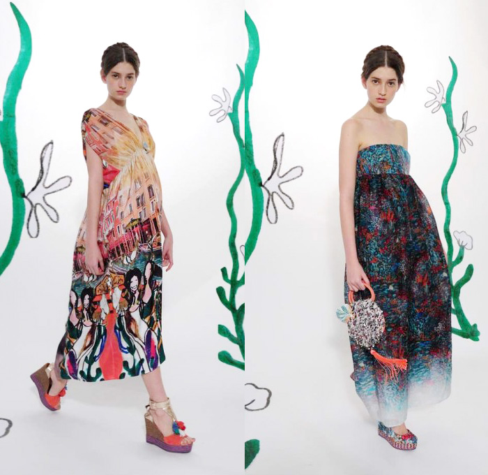 Tsumori Chisato 2014 Resort Womens Presentation - Pre Spring Cruise Collection - Aquarium Sea Animals Jellyfish Clam Octopus Prints Printed Leggings Tulle Peek-A-Boo Bell Sleeves Dresses Outerwear Coat Robe Kimono: Designer Denim Jeans Fashion: Season Collections, Runways, Lookbooks and Linesheets