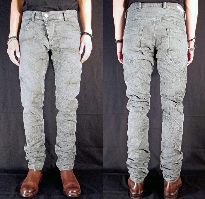 (3) X1 Rnse Grey B1 Wash 12.5 oz Slim Tapered Denim Jeans - Versuchskind Berlin 2014 Spring Summer Mens Collection - Denim Jeans Twist Fit Tapered Grunge Wash Destroyed Destructed: Designer Denim Jeans Fashion: Season Collections, Runways, Lookbooks and Linesheets