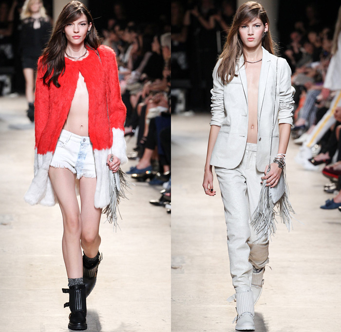 Zadig et Voltaire 2014 Spring Summer Womens Runway Collection - Paris Fashion Week - Mode à Paris - Bleached Denim Jeans Old West Fringes Motorcycle Biker Leather Crop Top Bandeau Reptile Snake Print Romper Jumpsuit Knitwear Lace: Designer Denim Jeans Fashion: Season Collections, Runways, Lookbooks and Linesheets