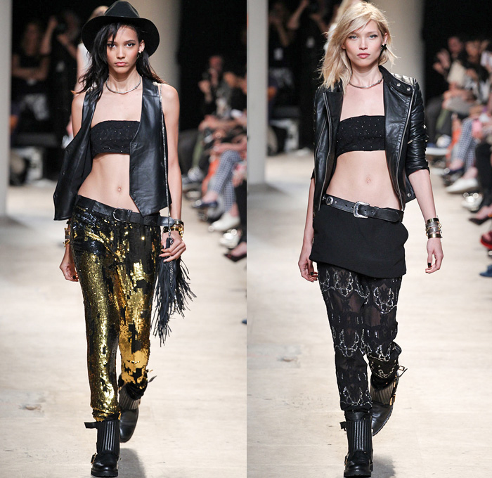 Zadig et Voltaire 2014 Spring Summer Womens Runway Collection - Paris Fashion Week - Mode à Paris - Bleached Denim Jeans Old West Fringes Motorcycle Biker Leather Crop Top Bandeau Reptile Snake Print Romper Jumpsuit Knitwear Lace: Designer Denim Jeans Fashion: Season Collections, Runways, Lookbooks and Linesheets