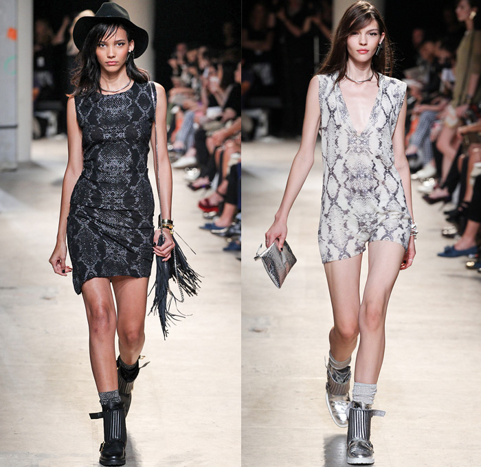 Zadig et Voltaire 2014 Spring Summer Womens Runway Collection - Paris Fashion Week - Mode à Paris - Bleached Denim Jeans Old West Fringes Motorcycle Biker Leather Crop Top Bandeau Reptile Snake Print Romper Jumpsuit Knitwear Lace: Designer Denim Jeans Fashion: Season Collections, Runways, Lookbooks and Linesheets