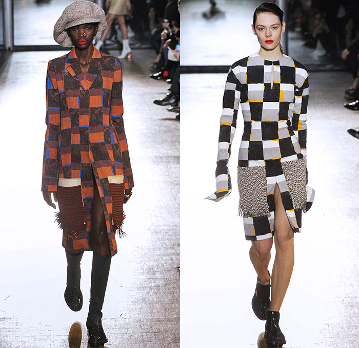 Acne Studios 2015-2016 Fall Autumn Winter Womens Runway Catwalk Looks - Mode à Paris Fashion Week Mode Féminin France - Denim Jeans Cargo Pockets Handkerchief Hem Shearling Outerwear Coat Blazer Jacket Wool Stitched Fringes Checks Santa Claus Long Hem Sheer Chiffon Patchwork Multi-Panel Sleeveless Leather Raw Hem Frayed Leggings High Waist Sweaterdress Pants Trousers Asymmetrical Miniskirt Toggle Dress