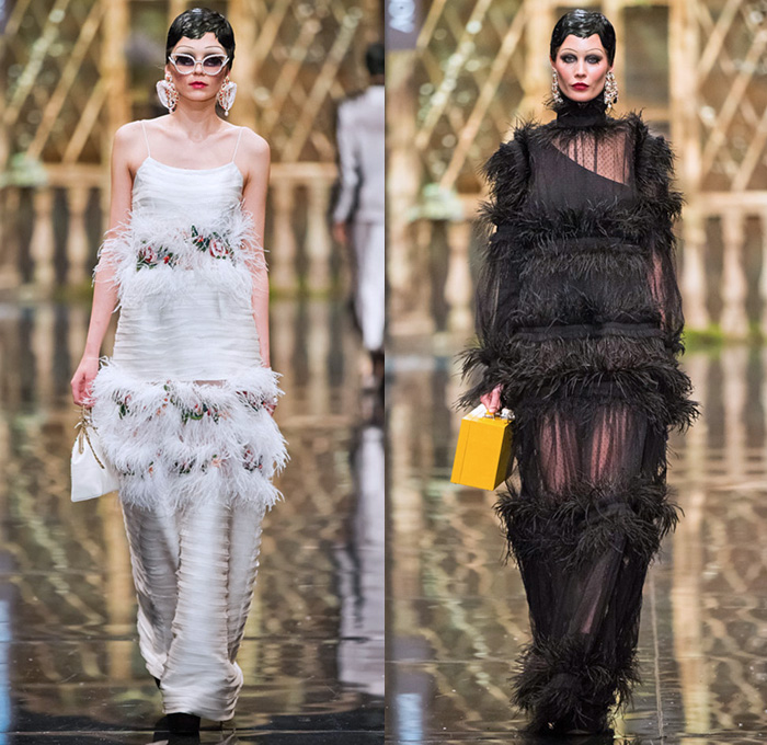 Alexander Arutyunov 2015-2016 Fall Autumn Winter Womens Runway Catwalk Looks - Fashion Week Moscow Russia - Embroidery Feathers Fringes Dress Gown Sheer Donkeys Workers Farmers Oversized Outerwear Coat Briefcase Backpack Tote Handbag Clutch Knit Sweater Skirt Frock Animals Ducks Dog Ornamental Decorative Art Blouse Blazer One Shoulder Sheer Chiffon Petals Wide Leg Furry Silk Flowers Florals Pleats Veil