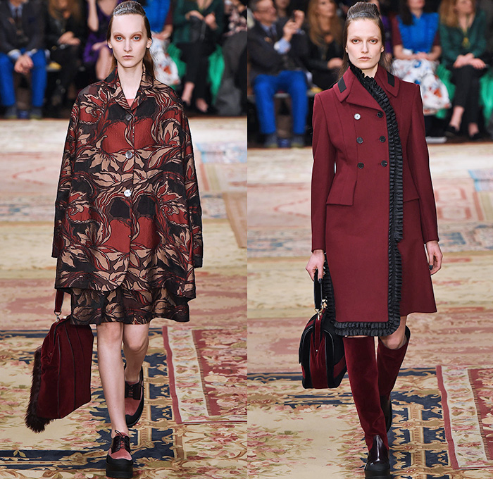 Antonio Marras 2015-2016 Fall Autumn Winter Womens Runway Catwalk Looks - Milano Moda Donna Collezione Milan Fashion Week Italy - Tapestry Velvet Silk Dévoré Cloqué Ornamental Print Decorative Art Coatdress Embroidery Lace Wide Leg Trousers Palazzo Pants Skirt Frock Coat Blazer Furry Flowers Florals Jacquard Ruffles Waistcoat Windowpane Check Funnelneck Turtleneck Knit Sweater Half Skirt Asymmetrical Dress Gown