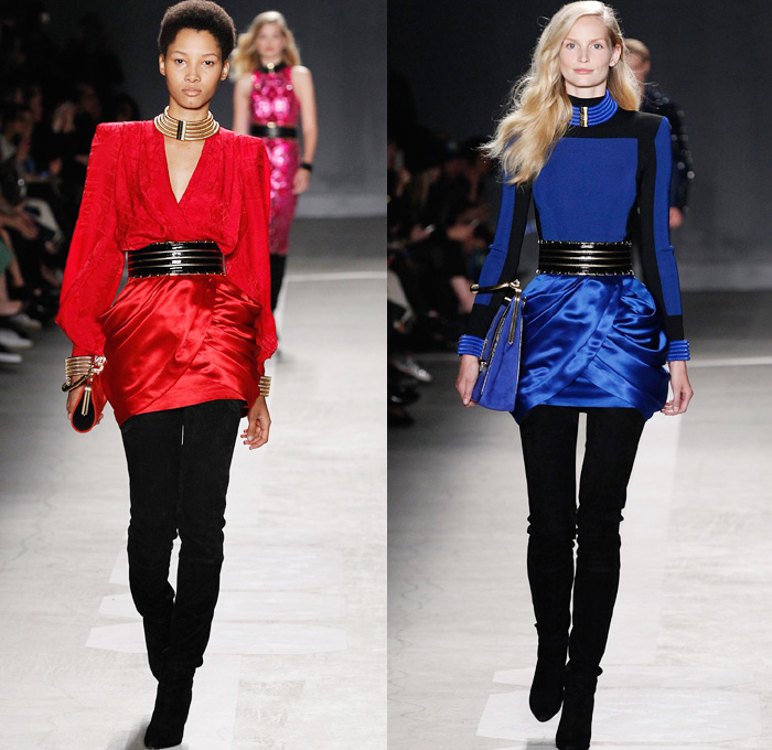 Balmain x H+M Collaboration Collection 2015-2016 Fall Autumn Winter Womens Runway Catwalk Looks Designer Olivier Rousteing - Retro Genie Harem Pants Pearls Gold Buttons Dress Bangles Leggings Embroidery Bedazzled Jewels Belt Outerwear Coat Jacket Blazer Grid Lattice Ornamental Decorative Art Bandeau Vest Waistcoat Tuxedo Silk Satin Wide Leg Trousers Sheer Chiffon Stripes Velvet Metallic Military Shoulders Pantsuit