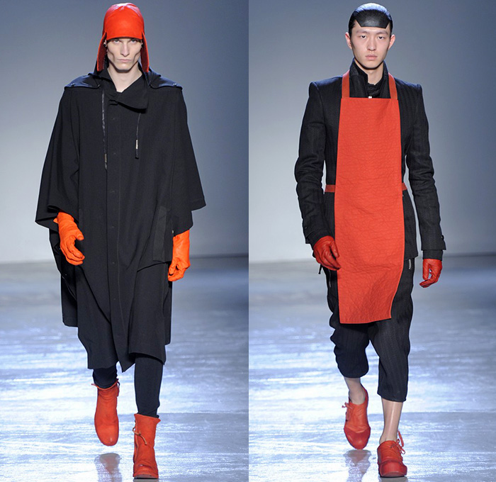 Boris Bidjan Saberi Barcelona Spain 2015-2016 Fall Autumn Winter Mens Runway Catwalk Looks - Mode à Paris Fashion Week Mode Masculine France - Military Outdoor Fisherman Onesie Jumpsuit Salopette Coveralls Bib Brace Dungarees Romper Outerwear Coat Straps Harness Knit Parka Gloves Boots Vest Waistcoat Capri Cropped Pants Backpack Blazer Shorts Leather Aviator Cap Jacket Stripes Wool Leggings