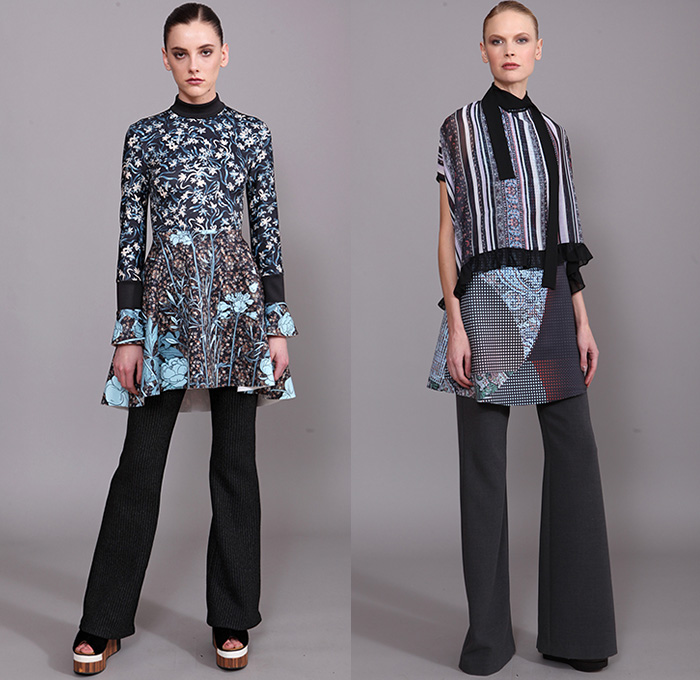 Clover Canyon 2015-2016 Fall Autumn Winter Womens Lookbook Presentation - Bohemian Boho Chic Art Nouveau Ruffles Velvet Stripes Lace Sheer Chiffon Wide Leg Palazzo Pants Onesie Jumpsuit Coveralls Bib Brace Silk Ornamental Print Decorative Art Flare Blouse Tunic Long Sleeve High Waist Scarf Flowers Florals Fauna Leaves Foliage Bell Sleeves Peasant Dress Coat Skirt Frock Knit Sweater Tiered